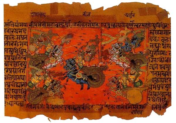18th century illustrated manuscript of the battle at Kurukshetra.